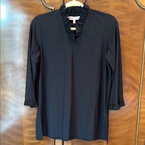 Jude Connally Size Small Ruffle Neck Black Tunic Top